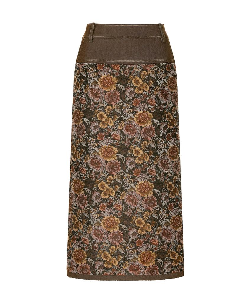 Yusentig Jacquard Long Skirt Brown Oe3As60093
