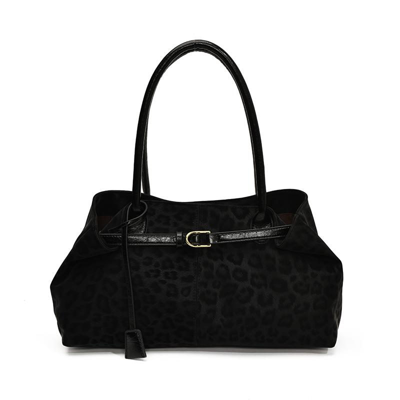 

2025 Fashion New Faux Suede Leopard Pattern Square Shoulder Bags Exquisite Stylish Design Retro Color Matching Women s Tote Bags чёрный