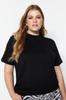 Women's Style Plus Size White Navy Blue Ribbed Collar Boyfriend Knitted T-shirt