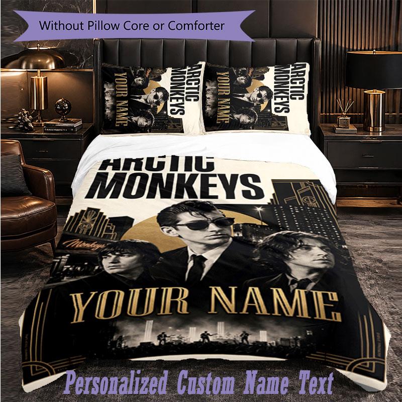 Personalized 3Pcs Bedding SetArctic Monkeys Custom Text Duvet Cover Pillowcase Set Bedroom Gift