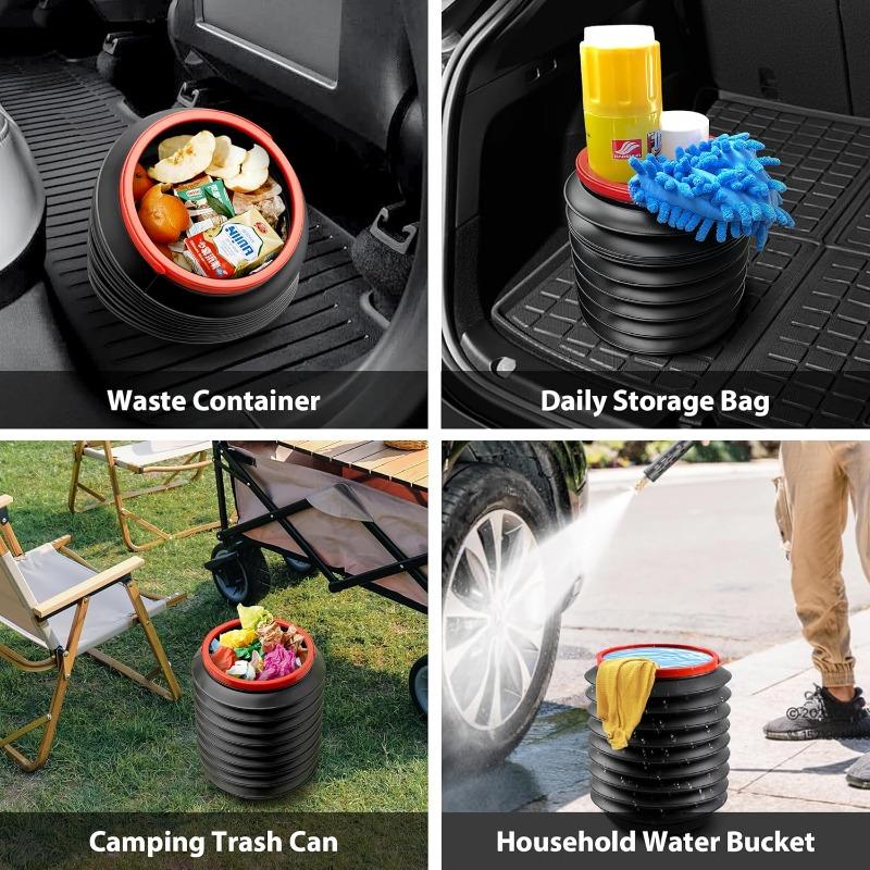 1/2pcs 4L Car Trash Can, Foldable Multifunction Storage Bucket for Auto Outdoor Fishing, Portable Leakproof Trash Bin