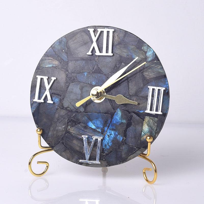 Unique Agate Desk Clock Polishing Slice DIY Labradorite Clocks for Home Decoration (as the picture,Free)