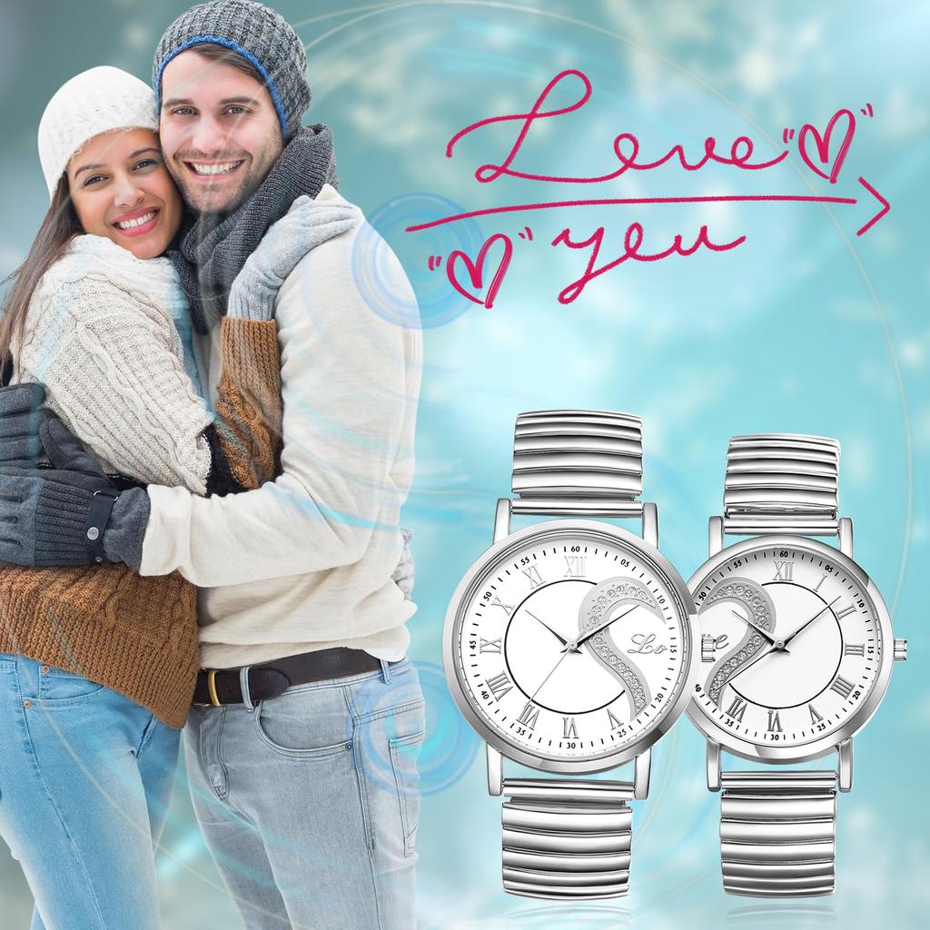 Couple Watches, Fashionable Heart Analog Display, Free Size, Quartz Movement, Casual Business Style, Accessory for Couples - Ideal for Birthdays,