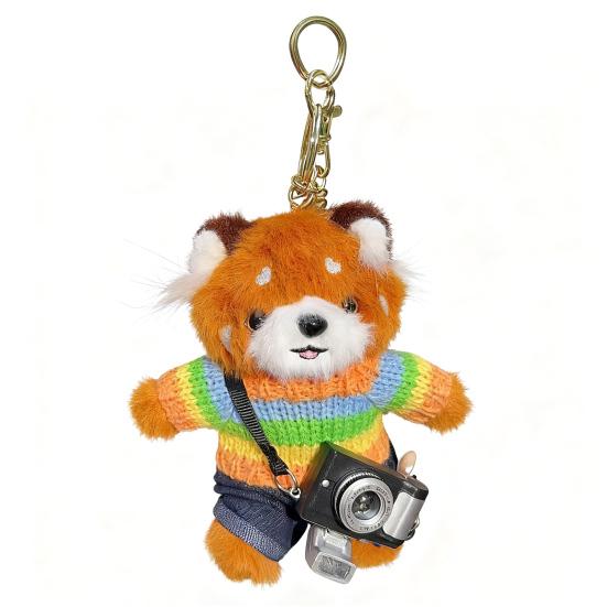 Cartoon Red Panda Plush Keychain Stuffed Red Panda Wearing Sweater Bag Charm with Mini Camera for Backpack Handbag Car Key Accessories
