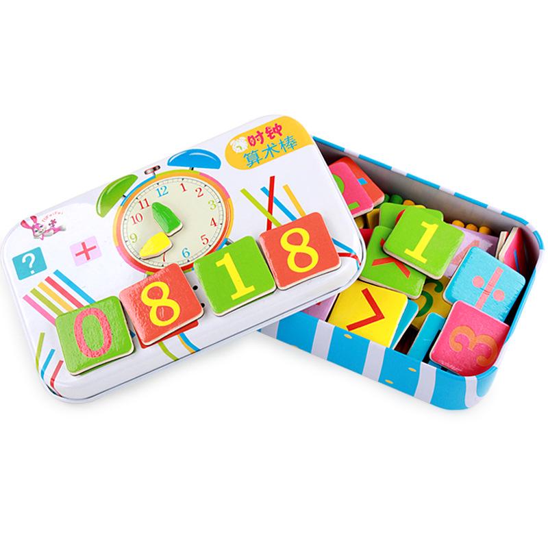 

Children s Iron Box Number Enlightenment Paired Puzzles Wooden Clock Counting Stick Math Toys Board Game Educational Toys