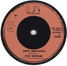 Disque 7 pouces SLIM WHITMAN Joyeux Anniversaire UP35728 United Artists 1974 UK Rock Occasion