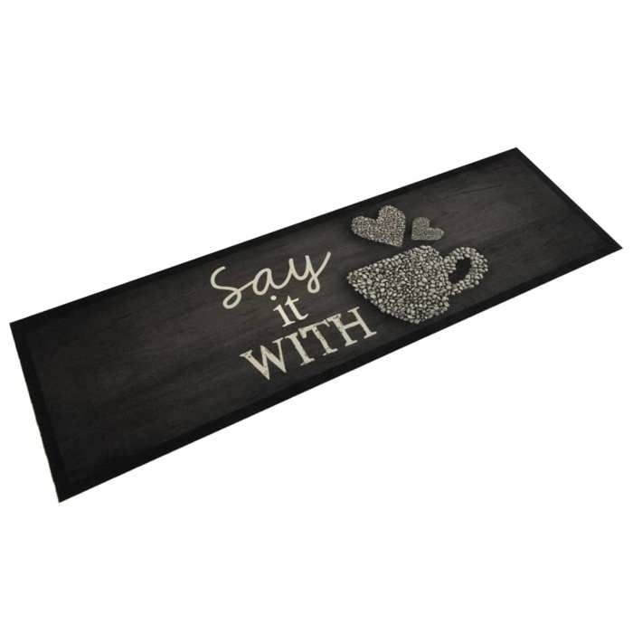 VidaXL Tapis de Cuisine Lavable Imprimé Tasse, Paillasson Antidérapant, Tapis de Sol, Tapis devant Évier, Moderne, Noir 4005593