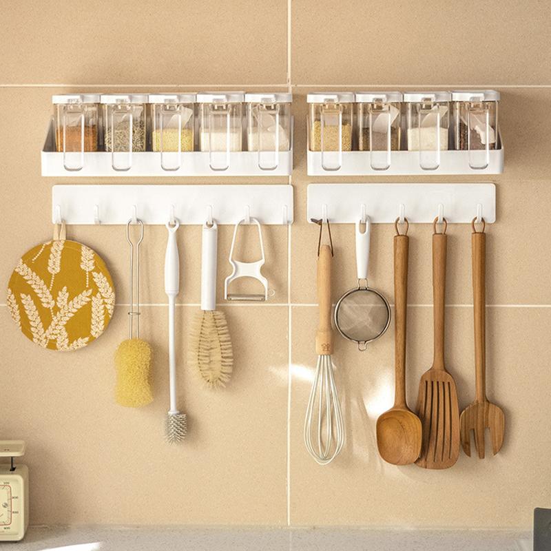 5-Hook Wall Mounted Hooks No Punching Bathroom Multi-Purpose Hooks Kitchen Rack Storage Rack