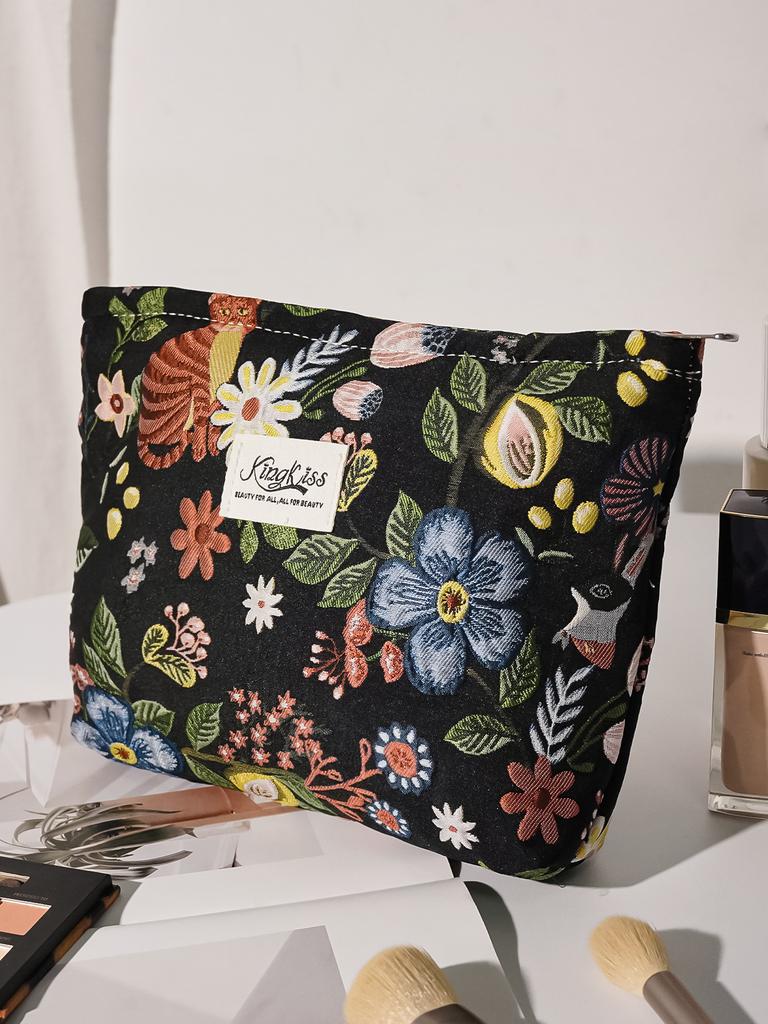 Vintage Flower Women Makeup Storage Handbag Portable Cosmetic Toiletry Organizer Pouch Large Capacity Floral Wash Bag