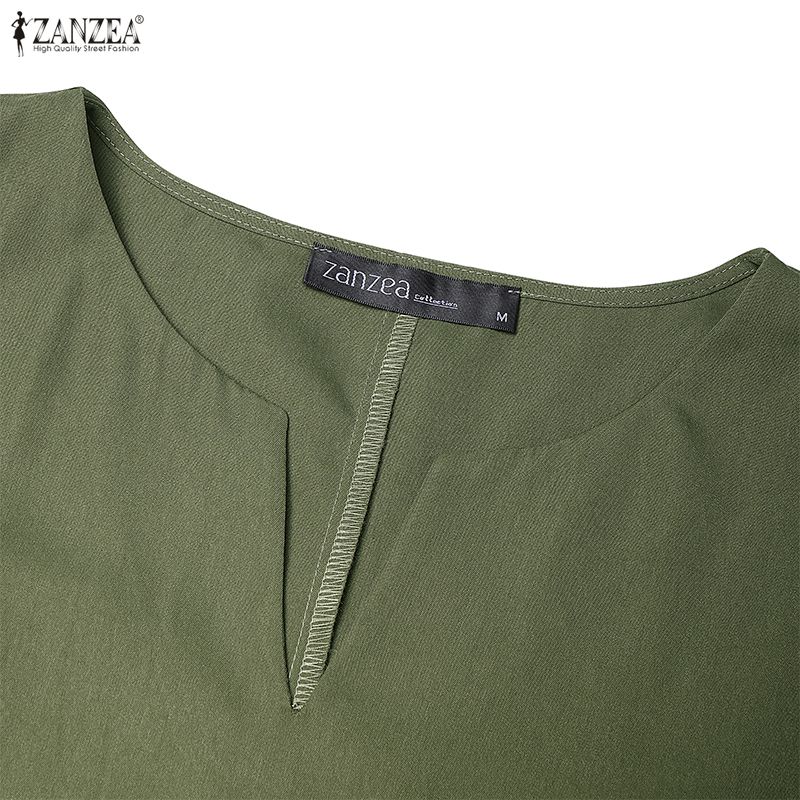 ZANZEA Lässiges, langes Kleid mit V-Ausschnitt und 3/4-Ärmeln für Damen