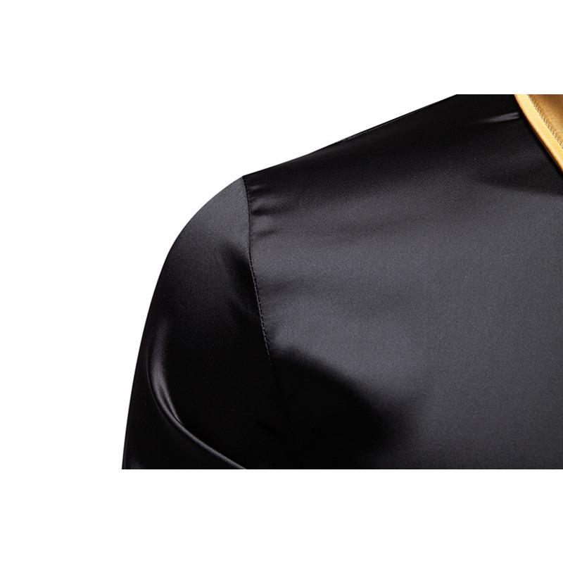 Men S Fashion Satin Smooth Color Block Long Sleeve Shirt
