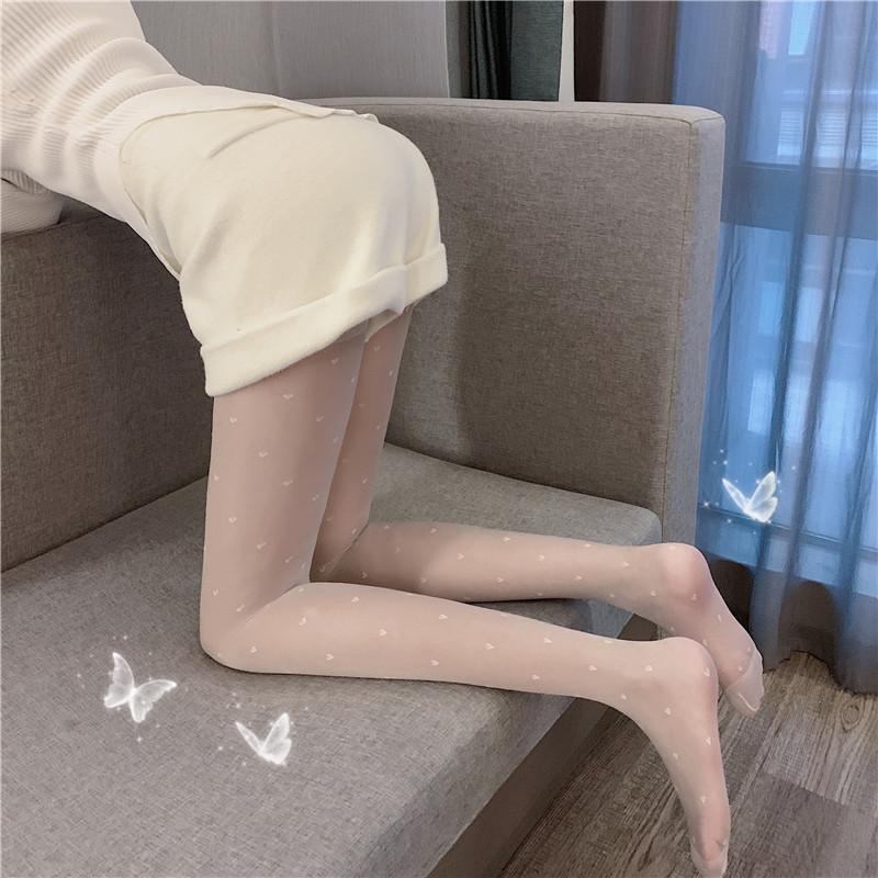 Summer Ultra-thin Sexy Invisible Transparent Jacquard Women's Bow Leg Socks Stockings Red Love Polka Dot Pantyhose