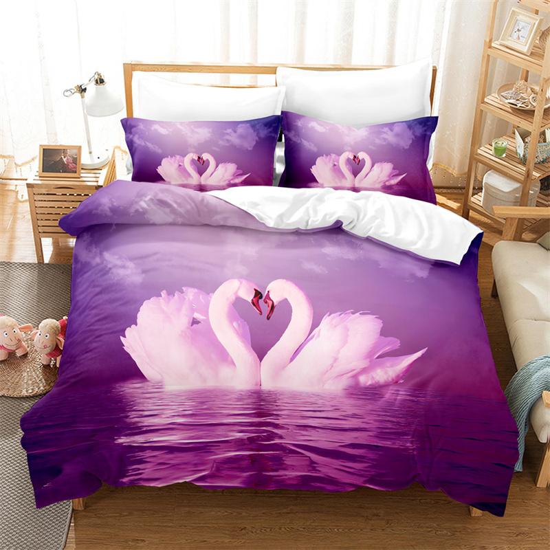 Swan Rose Queen Bedding Set Duvet Cover Set Bedding Digital Printing Bed Linen King Size Duvet Cover Set Bedding Set