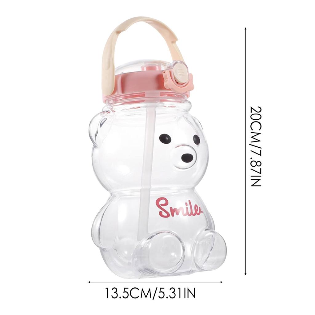 34oz/ 47oz Cute Bear Shaped Straw Bottle Pp Clear Grade Drink Jug For Girls Leak Proof Bear Water Bottle With Coffee Mugs Small