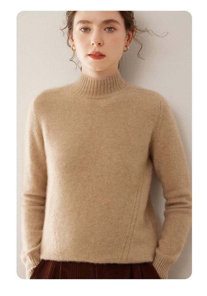2024 Autumn/Winter Women's High Neck Cashmere Sweater – Saddle Shoulder, Warm Knit Base Layer