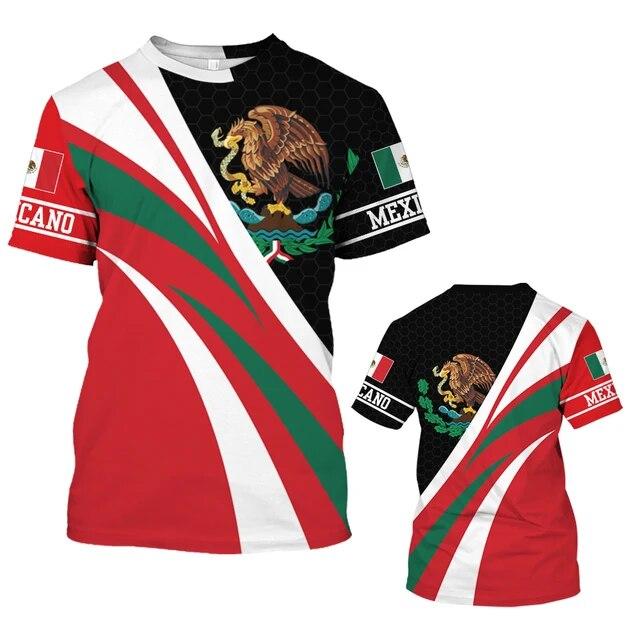 Mexico Eagle Mønster T-skjorte for menn Mote 3D-utskrift T-skjorter Hip Hop Harajuku Kortermet Oversized T-skjorte Uformelle topper med o-hals
