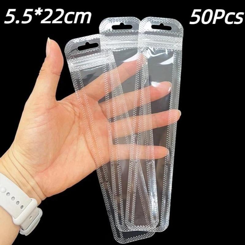 50 Pezzi Sacchetti di Plastica Trasparenti Lunghi Per Gioielli Fai Da Te Artigianato Unghie Ciglia Imballaggio Conservazione Esposizione