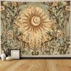 Tapisserie 2D Dark Academia Soleil Lune, Décor Mural Céleste Floral Rétro