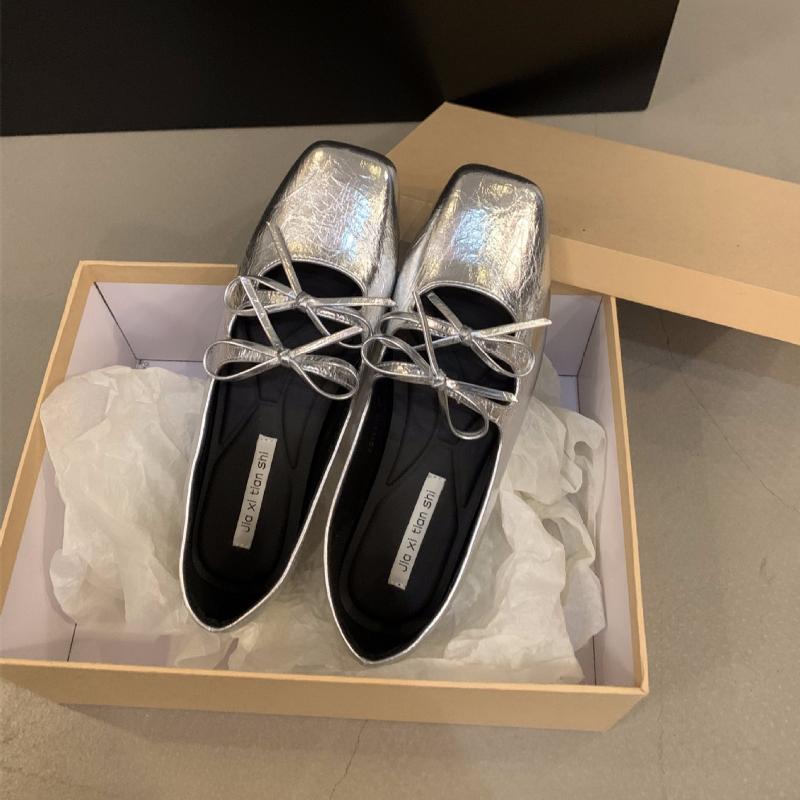 Sweet Double Bowknot Women Mary Jane Shoes New 2025 Square Toe Dress Flat Shoe Ladies Red Soft Sole Shoes Zapatos