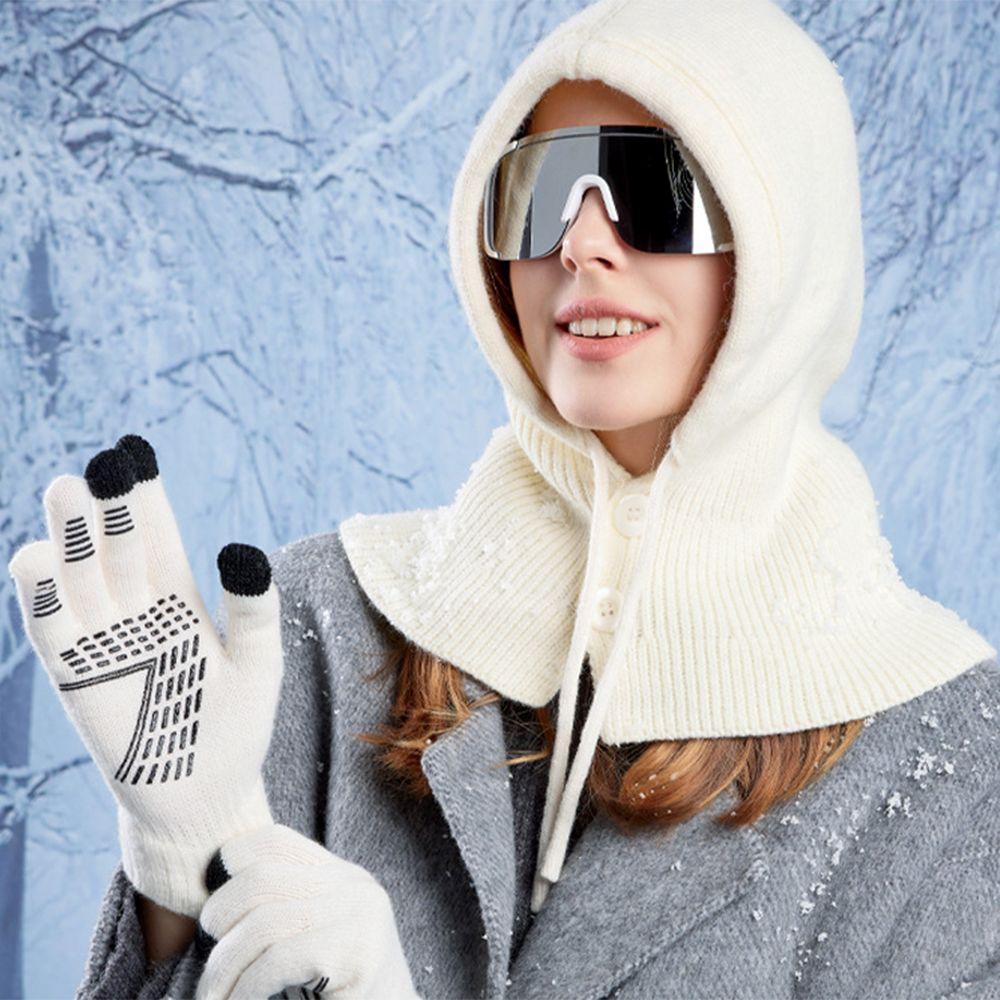 All-in-one Knitted Gloves Woolen Winter Warm Set Simple Balaclava Winter Warm Hat  Men and Women
