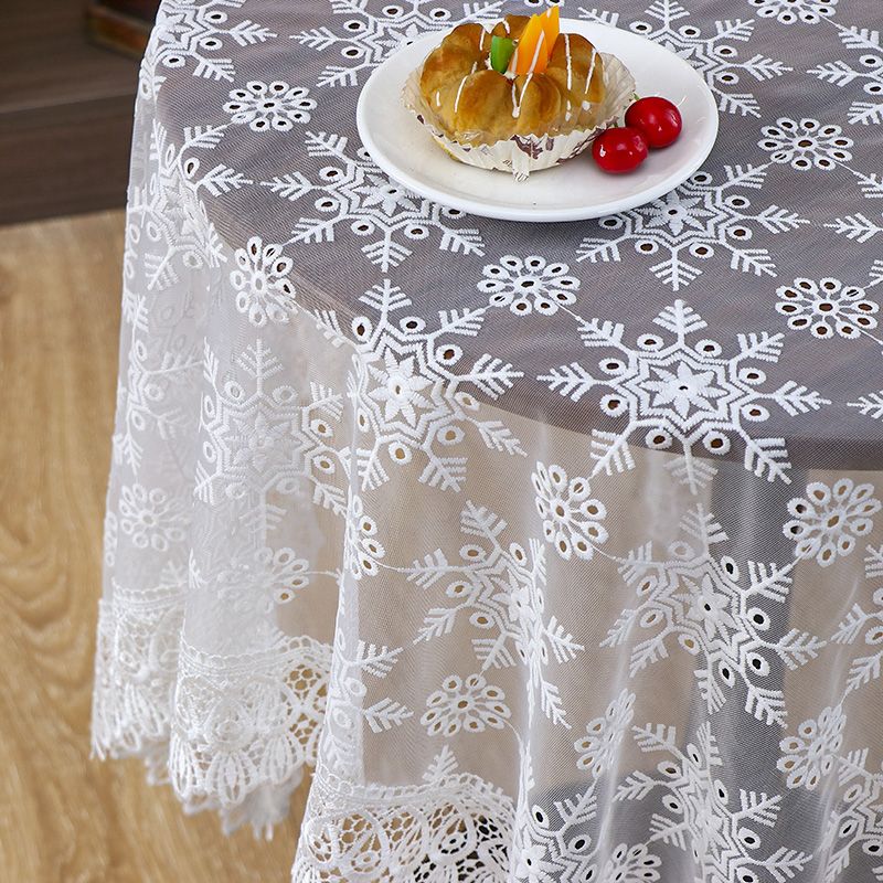 Elegante weiße Tischdecke aus Spitze im französischen Stil mit Blumenmuster - Polyester, rechteckig, handgefertigtes Webdesign für romantische Tischdekoration, Hochzeit