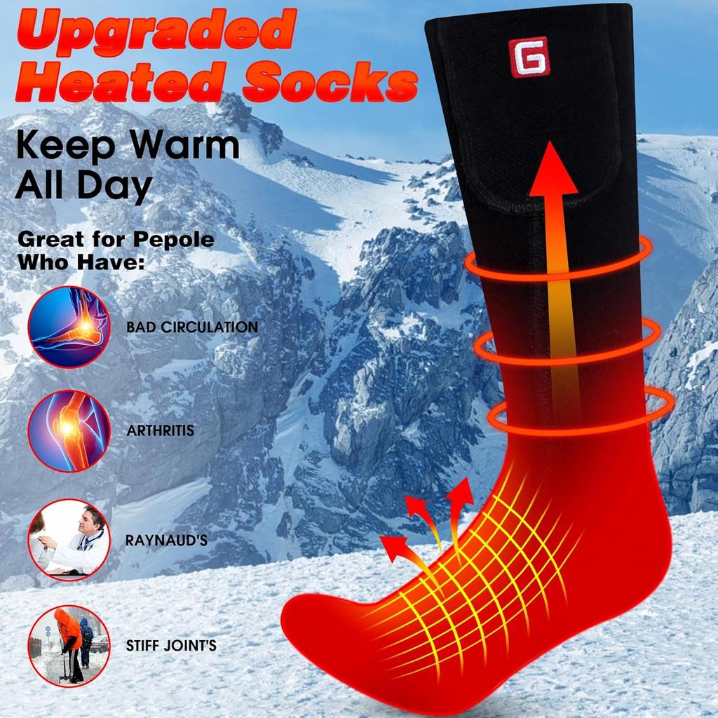 Heated Socks for Men Women, Electric Rechargeable Battery Powered Heated Socks Thermal Warm Winter Washable Heated Socks for Outdoor Sports Hiking