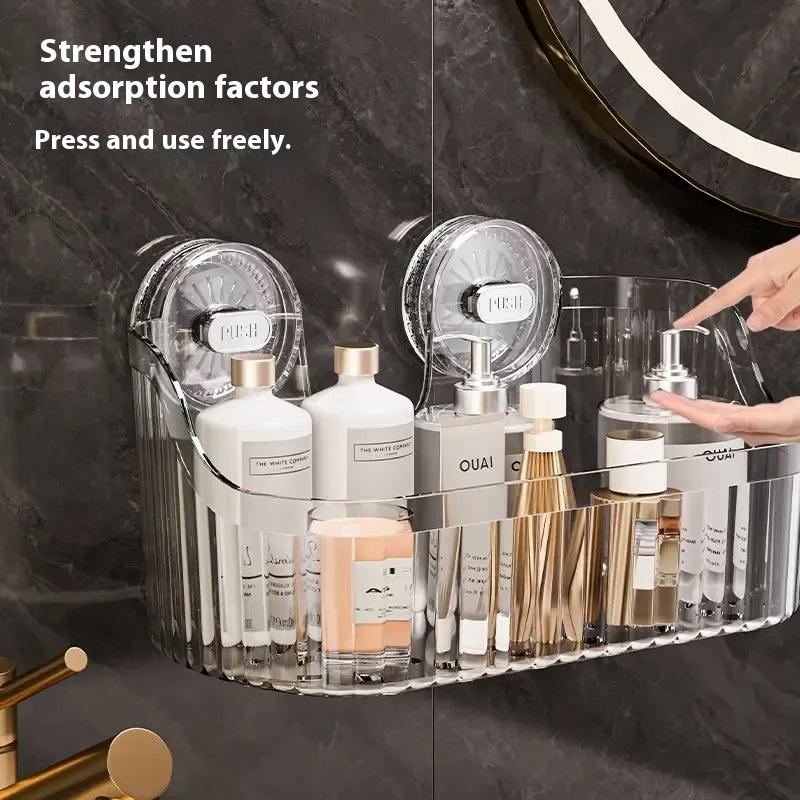 Raft de depozitare cu ventuză Fără găurire Transparent Auriu Baie Scurgere Raft Organizator Montat pe perete