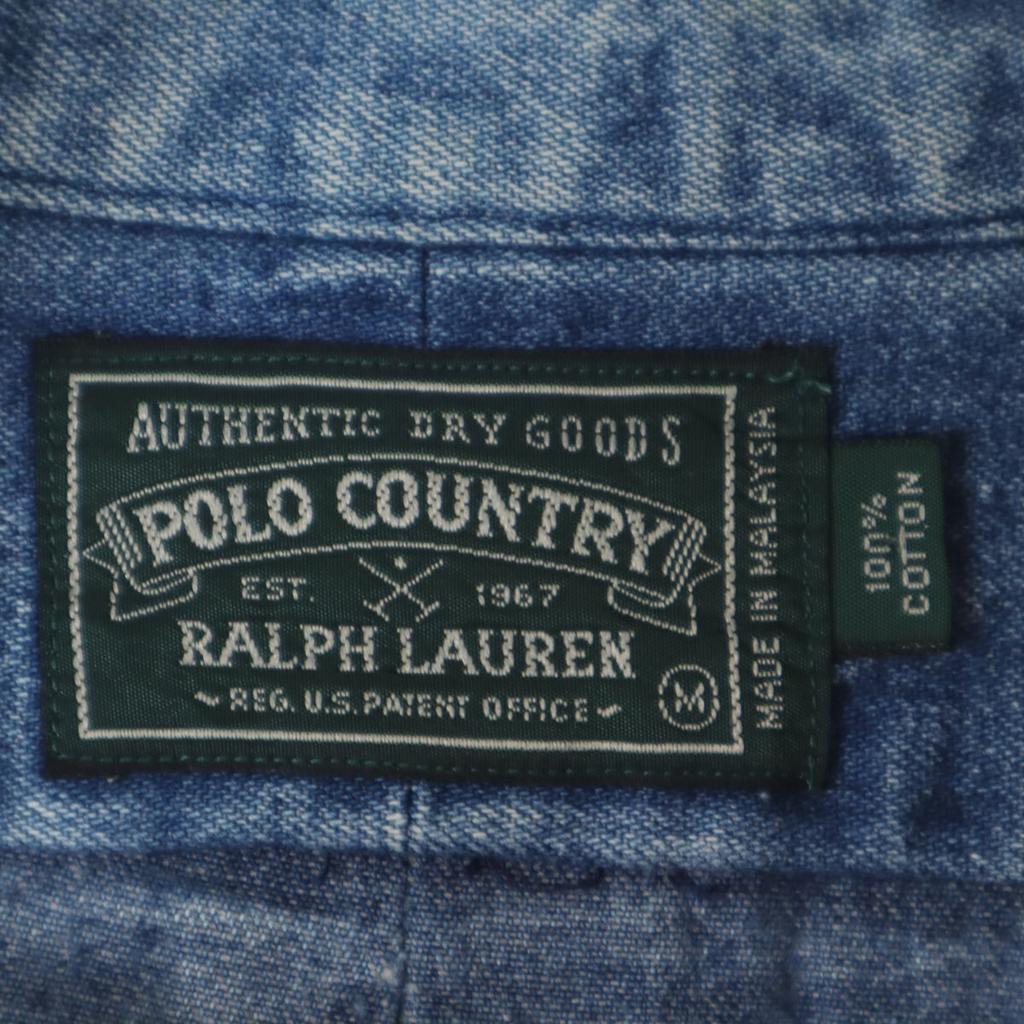 POLO COUNTRY RALPH LAUREN 80s 90s Old Long Sleeve Denim Shirt M Blue Men's Used