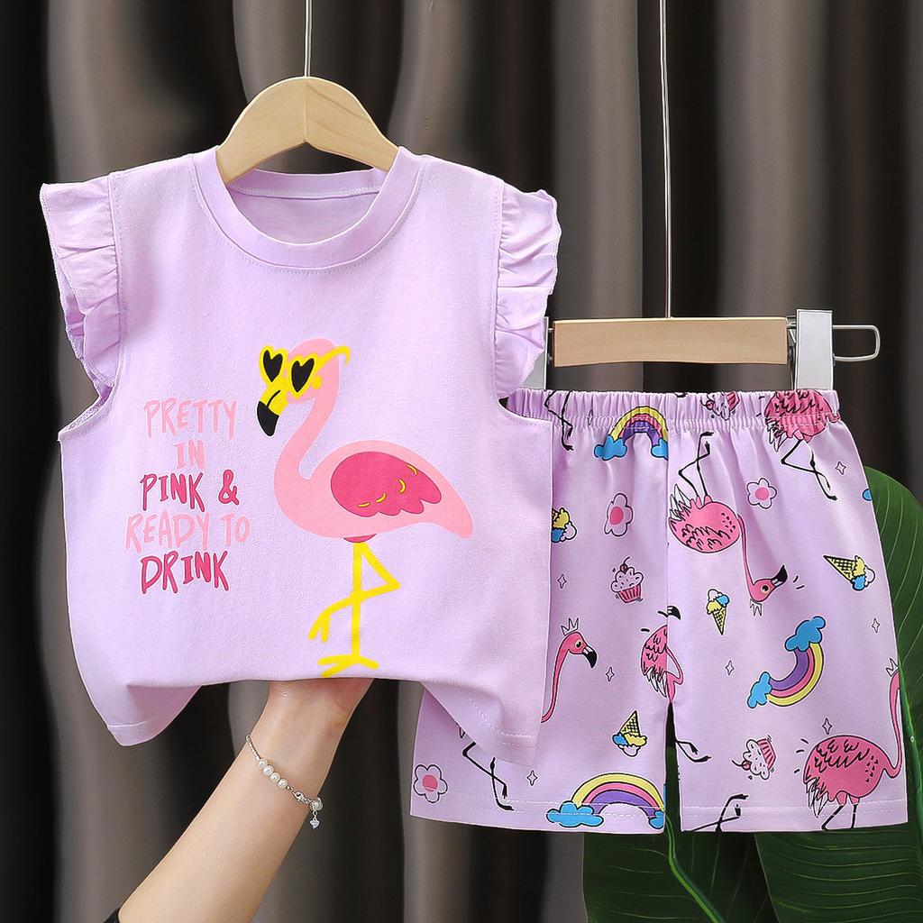 Girls' Cotton Short-sleeved Set For Summer Children's Casual Flared Shorts Two-piece Set