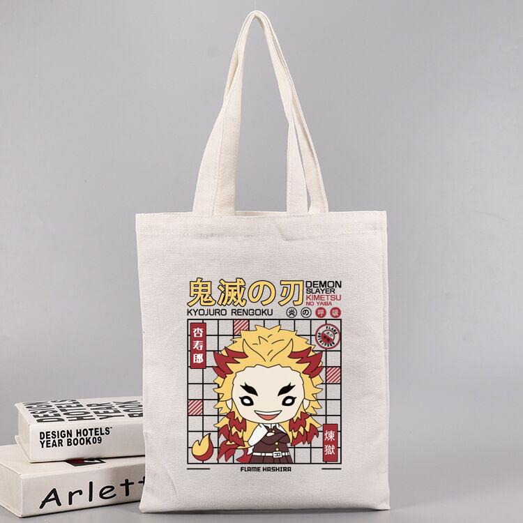 Anime Demon Slayer Kimetsu No Yaiba shoppingväska Harajuku tygväska dam Canvas Axelväska Ulzzang Eco Bag