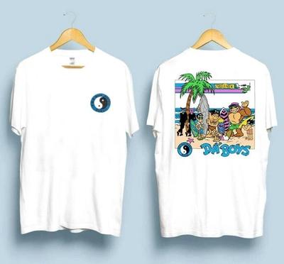 Aandrukken;C Surf Challenge Retro 80s Designs T-shirt Wit 2 zijden Katoen Unisex T-shirt