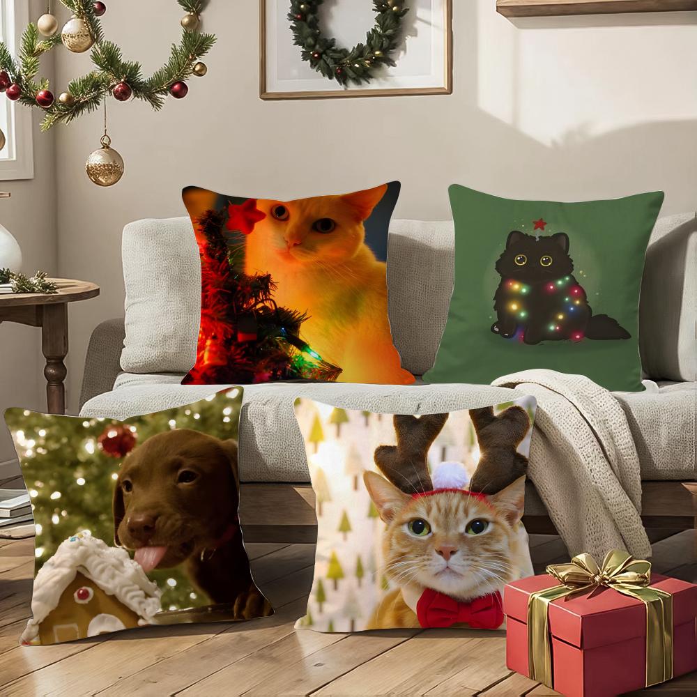 Fantasie und skurrile Tiere Weihnachten Dritter Kissenbezug Seidig Kurzer Plüsch mit Unsichtbarem Reißverschluss Staubdicht Sofa Kissenbezug