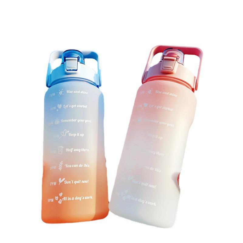 2000ml Portable Gradient Frosted Sports Water Bottle with Bouncing Straw