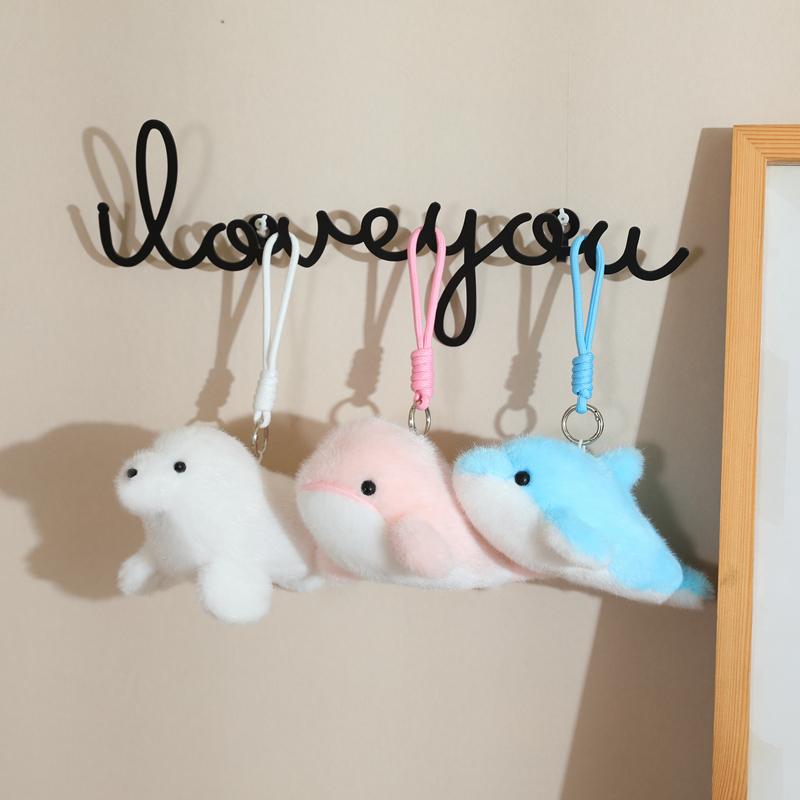 10/18cm Marine Animal Plush Pendant Stuffed Purple Dolphin Killer Whale Shark Seal Keyring with Loop Small Plushie for Bag Gift