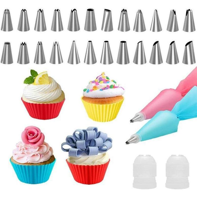 1set Piping Bags and Tips Set Cake DIY Decorating Kit with Stainless Steel Nozzle Reusable Silicone Pastry Cake Decorating Tools