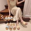 French flat-bottomed slippers women's summer wear 2025 new Internet celebrity fashion retro woven soft bottom word beach sandals