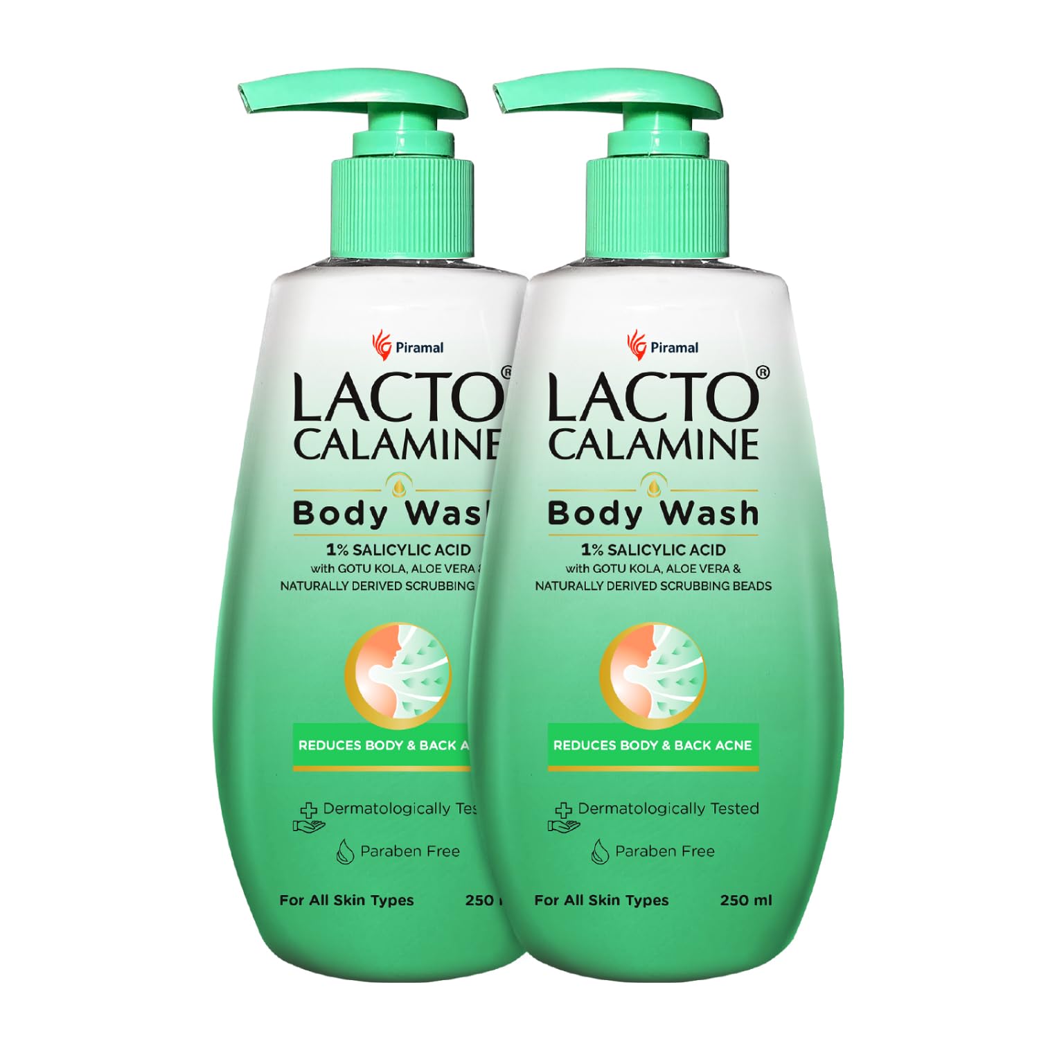 

Lacto Calamine 1% Salicylic Acid Body Wash 250 ml x Pack Of 2 For Rough Bumpy Skin Exfoliating Shower Gel Paraben Free