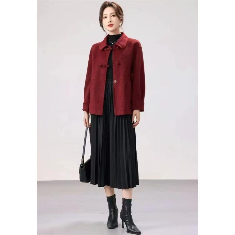 Short Double Sided Wool Coat for Women Spring Autumn Moms Middle Aged Petite Outerwear