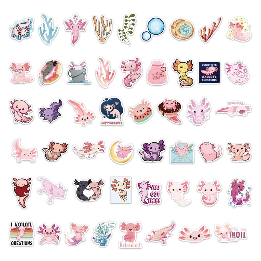 50 Cute Axolotl Cartoon Stickers for DIY: Suitcase, Laptop, Water Bottle Decoration
