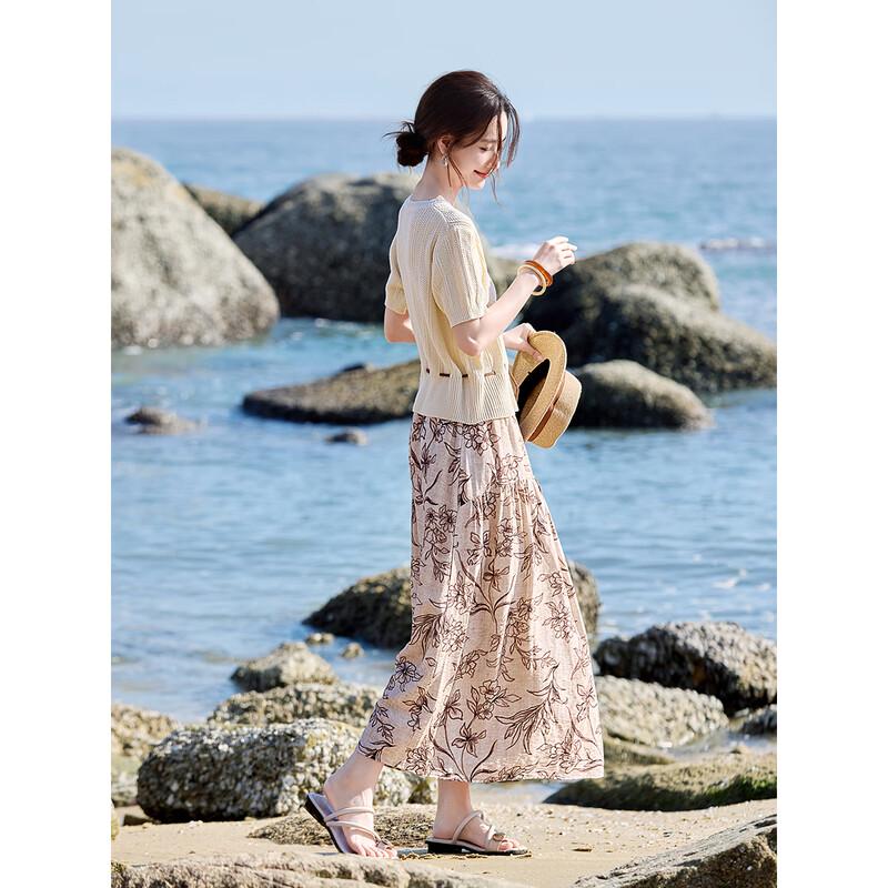 Shangjing Women's Knit Top & Printed Skirt Two-Piece Set