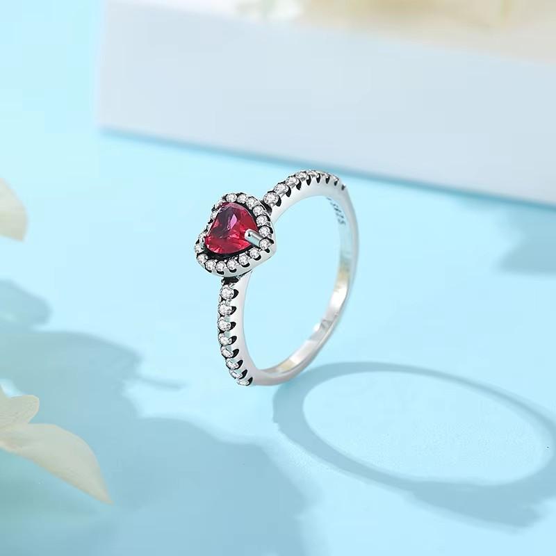 Nuevos anillos de plata de ley 925 con dije en forma de corazón rojo para mujer, joyería fina, regalos de moda para mamá.