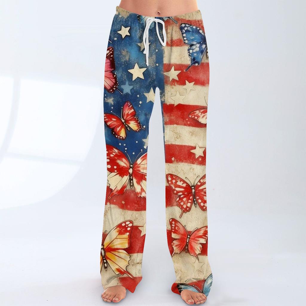 Damenmode, locker geschnittene, bedruckte Freizeithose mit Kordelzug und elastischem Bund