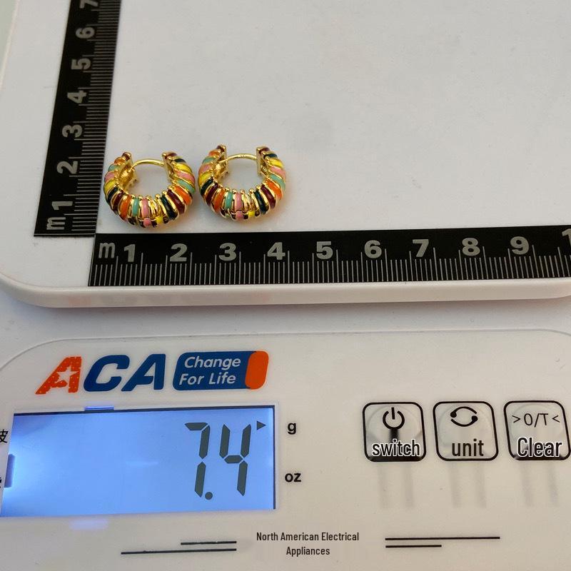 Elegante Retro Drip Oil Dopamin Ohrringe: Bunte & vielseitige Kreis-Ohrclips für einen luxuriösen Touch