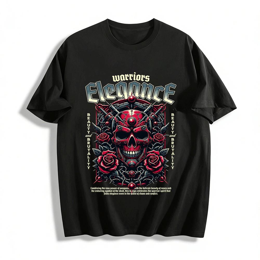 Mechanical Rose Skull Warrior Print T-shirt Dark Hardcore Trendy Top Pure cotton T-shirt XXS