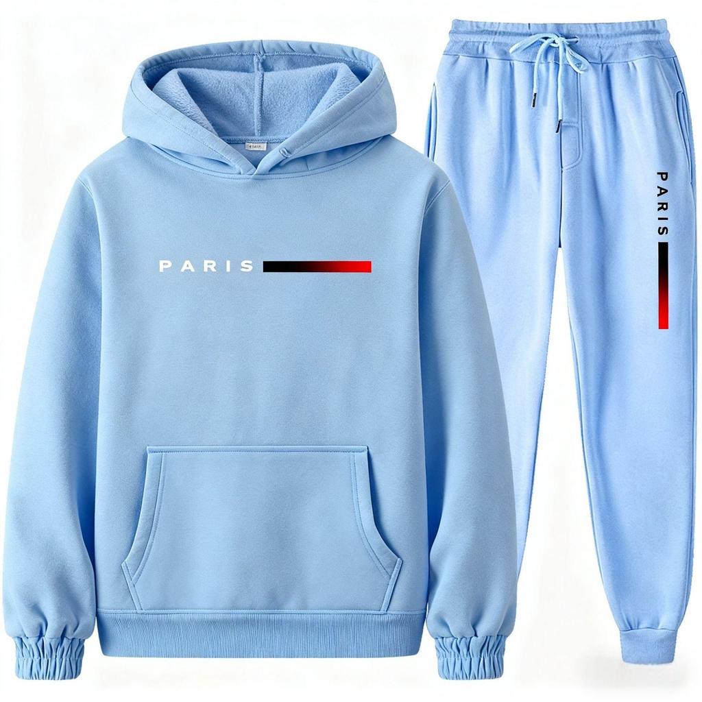 European Size Men's Casual Letter Print Hoodie Set: Unisex Autumn/Winter Hooded Sweatshirt & Long Pants