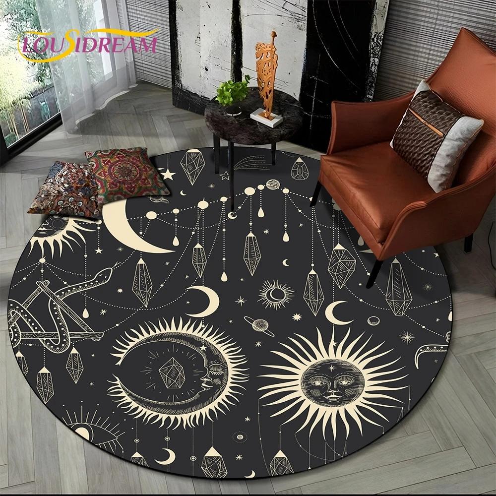 3D Mysteriou Sun Moon Tarot Mandala Magic Round Area Carpet Rug for Living Room Bedroom Kid Playroom Decor,Pet Area Rug Non-slip