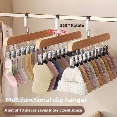 Organisateur de leggings à 10 pinces pour placard, cintre organisateur de leggings en bois pour placard, gain de place, cintre multi-pinces pour pantalons, écharpes