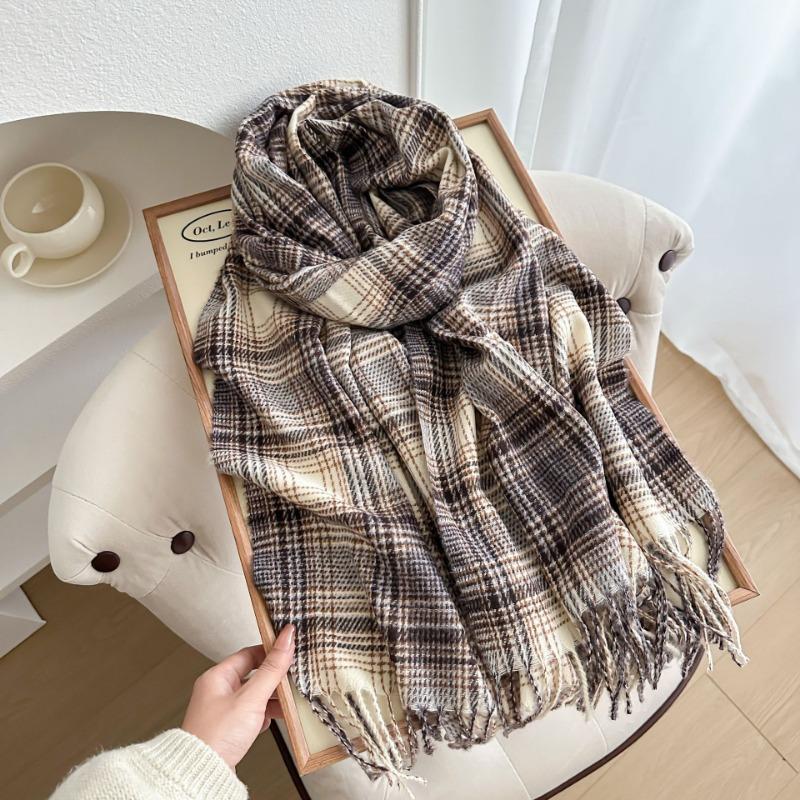 Atmosphere New Plaid Scarf Women's Winter Thickened Student Versatile Warm Cute Scarf