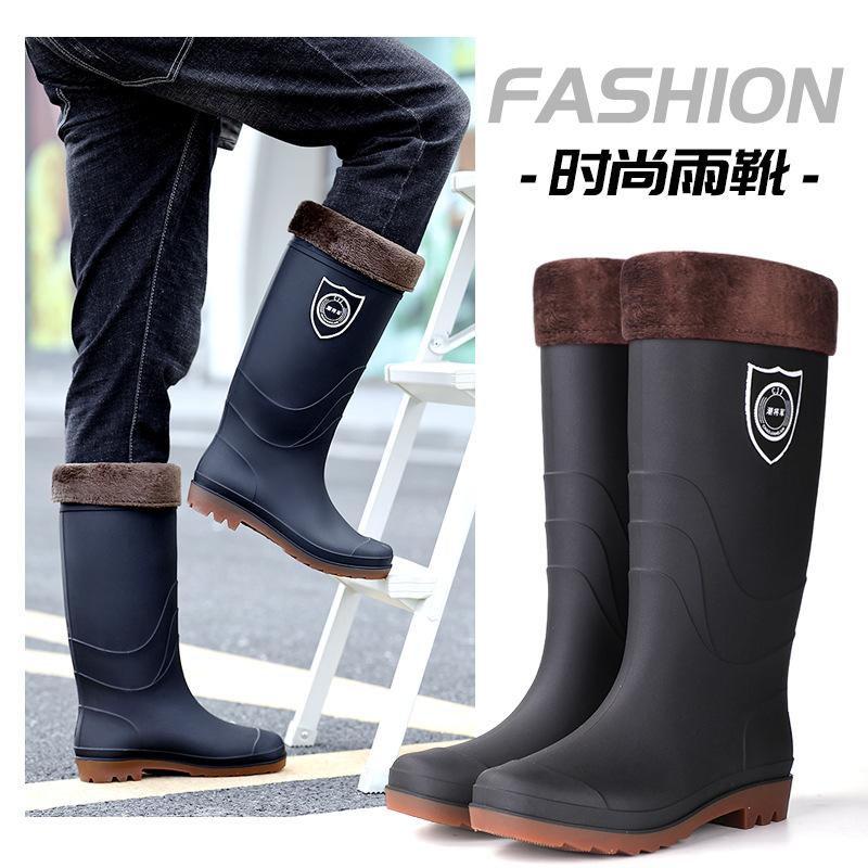 Fashion Warm Waterproof Extra Large Size Men's and Women's Medium Tube Waterproof and Velvet Removable Rain Shoes Women's Boots Rain Shoes