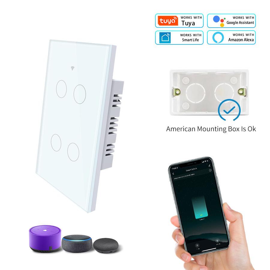 Tuya Smart Switch Alexa Interruptor Inteligente WiFi RF433 Wireless Remote APP Voice Control No Neutral Wir Required Touch Panel